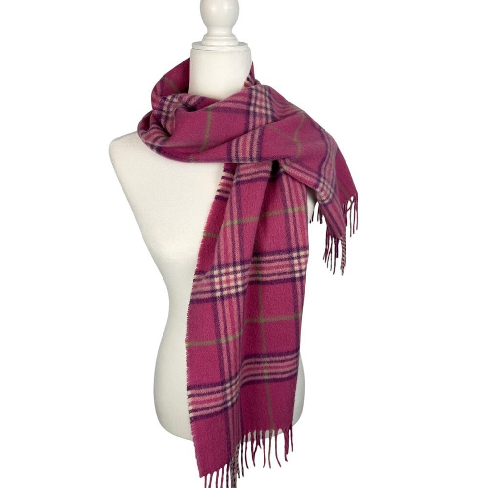 LORD & TAYLOR Cashmere Scarf Womens Pink Plaid Tartan Made in Germany 57.5"x11"